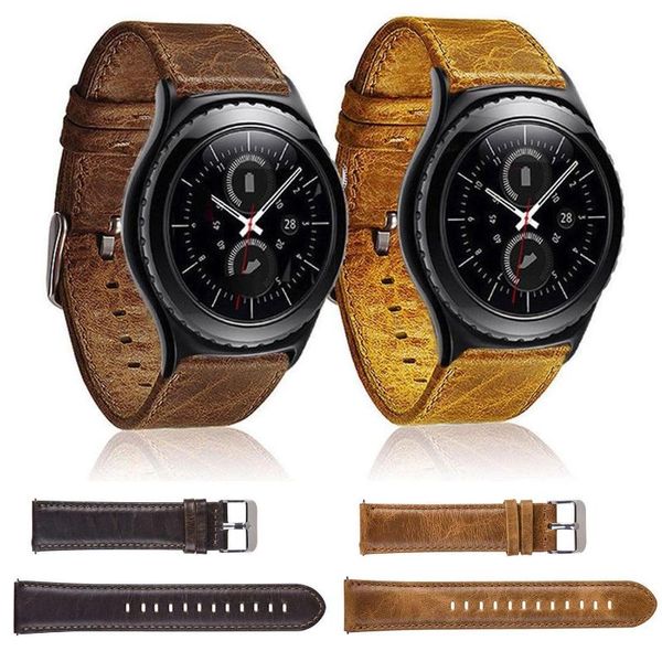 

watch bands 22mm vintage genuine leather strap for samsung gear s3 frontier band classic bracelet with quick release pins, Black;brown