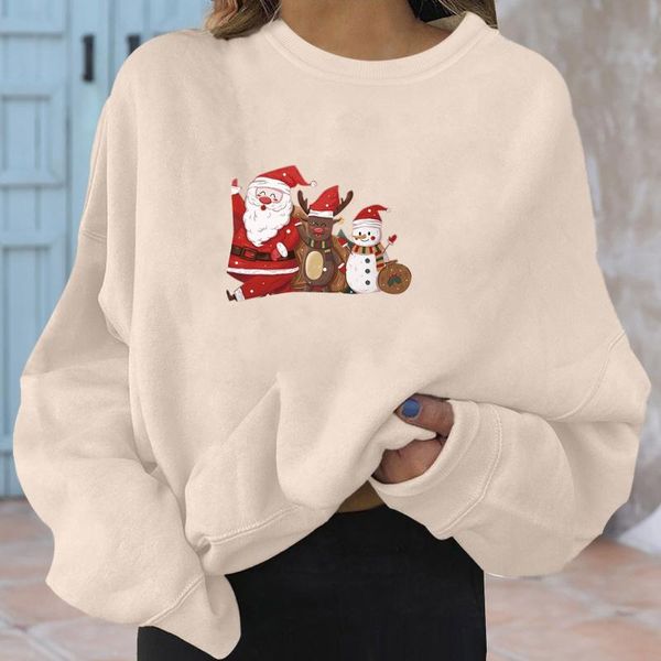 

women's hoodies & sweatshirts happy christmas santa claus printed pullovers round neck long sleeve casual oversized loose streetwear, Black