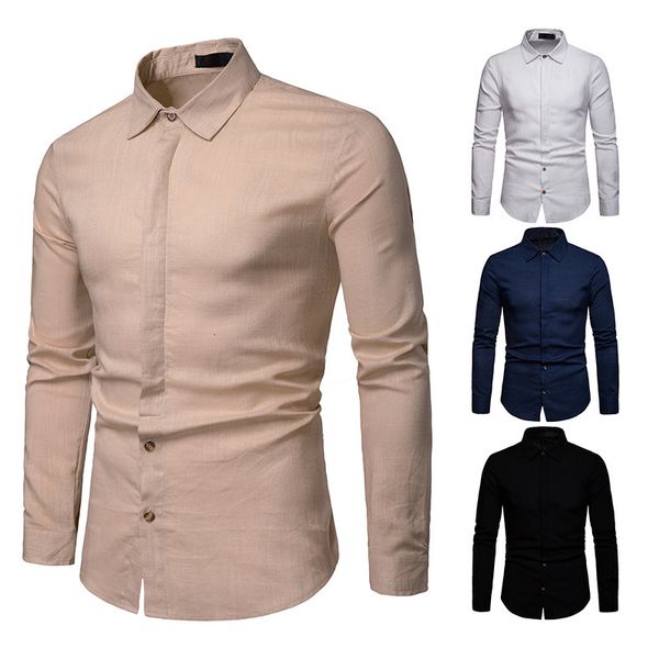 

male linen long turn down collar color cardigan smart shirt single-breasted kind thin, White;black