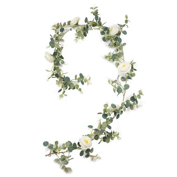 

artificial eucalyptus garland with camellias, 6.4ft fake vine hanging ivy for wedding backdrop party arch table decor decorative flowers & w