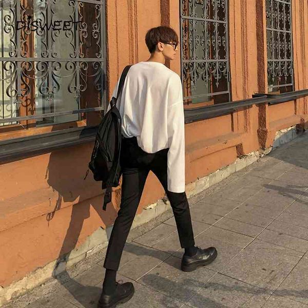 

t shirt simple solid round neck long sleeve t-shirt boy korean slim autumn men's, White;black