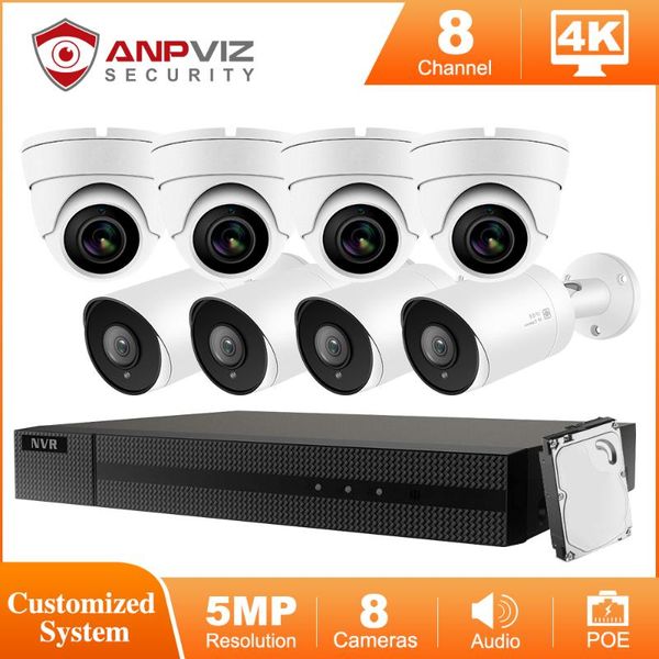 

hikvision oem 8ch nvr anpviz 4/8pcs 5mp poe ip camera 2.8mm lens audio security system outdoor night vision cctv kit wireless kits