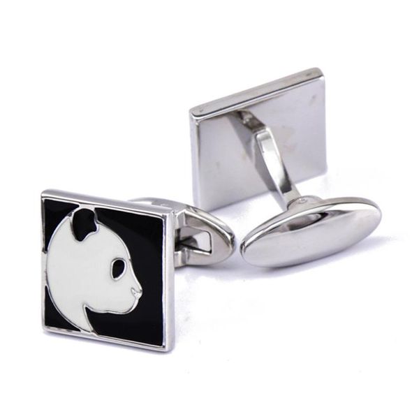 

cuff link and tie clip sets cute black panda cufflink 2 pairs gift box, Silver;golden