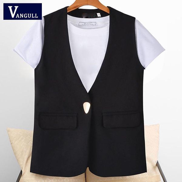 

women's vests vangull casual v-neck solid vest women fall single button sleeveless waistcoat female classical plus size loose outer, Black;white