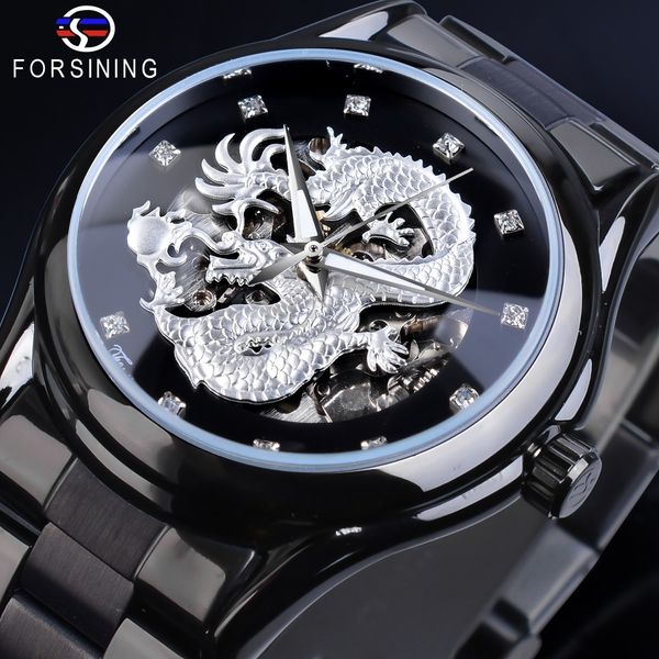 

melting sier dragon skeleton automatic mechanical men polar warehouses complete stainless steel tape clock watertight gentlemen watches, Slivery;brown