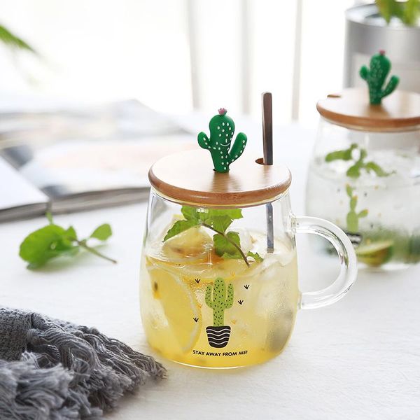 

mugs south korea ins cactus glass cups girls creative trend simple personality with lid spoon household tea