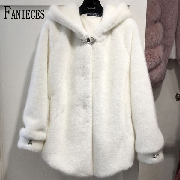 

chic faux fur coats jackets hooded women autumn winter overcoat cozy soft warm outerwear female jacket 210520, Black