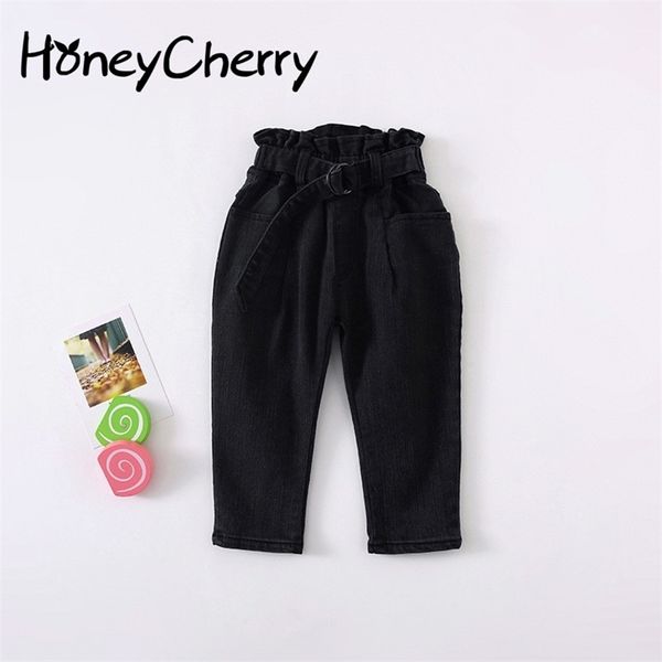 Autunno Toddler Girl Pantaloni Jeans a vita alta Ragazze Flower Bud Scarpa elastica per bambini 210515