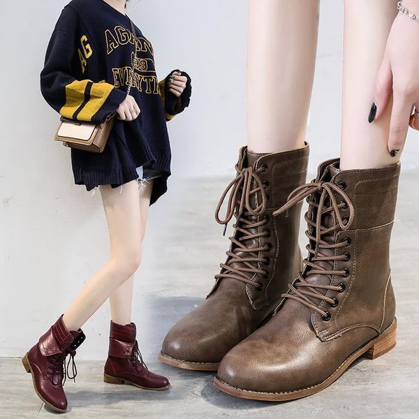 

boots autumn 2021 and winter women's round toe low heel shoes 40-43 large size selling, Black