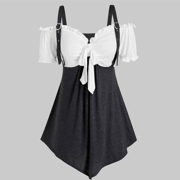 

womens shirts women summer plus size solid camis bandage short sleeve cold shoulder blouse verao femme, White