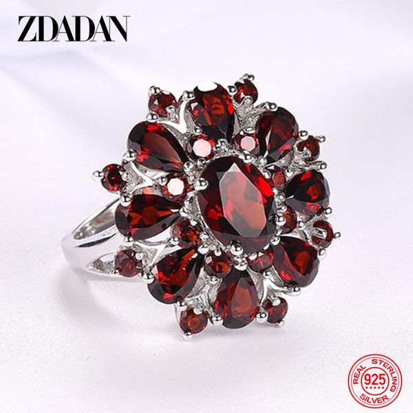 

cluster rings zdadan 925 sterling silver pomegranate ruby ring for women zircon finger charm wedding jewelry, Golden;silver