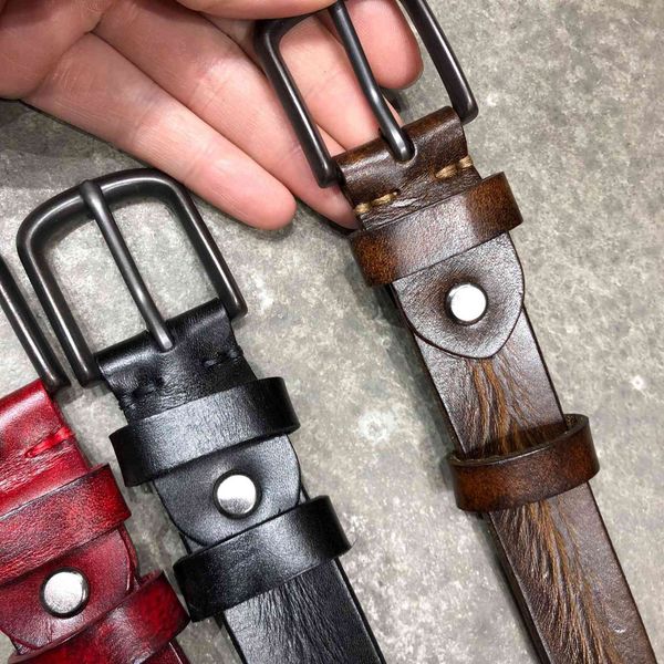 

leather handmade leather women's belt, 2.8cm wide and 110cm long, Black;brown