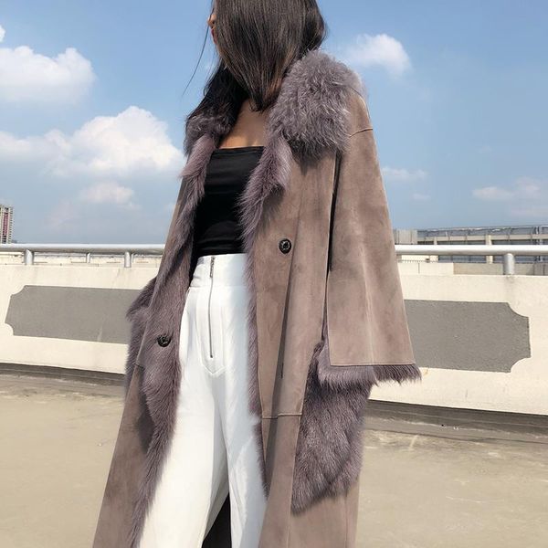 

women's fur & faux vintage coat real elegant sheepskin female jacket mink pocket clothing winter coats roupas femeninas zjt912, Black