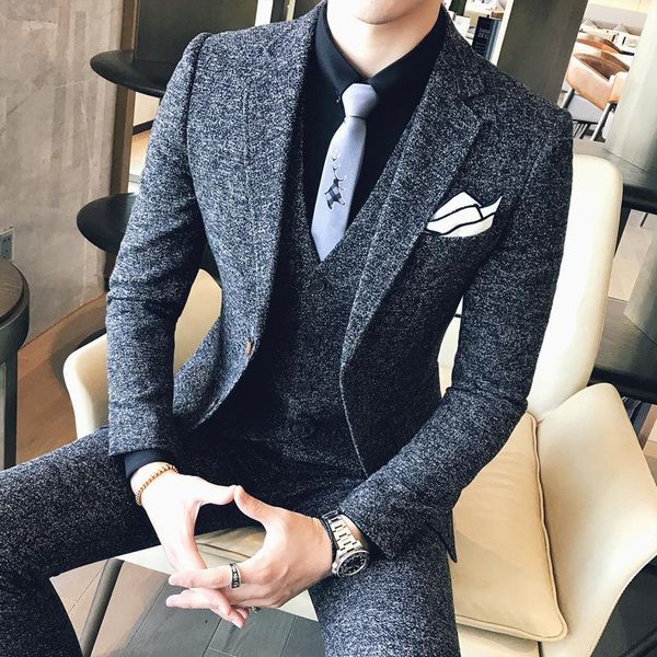 

autumn england style 3 piece set slim fit men suit wedding groom tuxedo prom man wear blazer jacket + pant vest men's suits & blazers, White;black