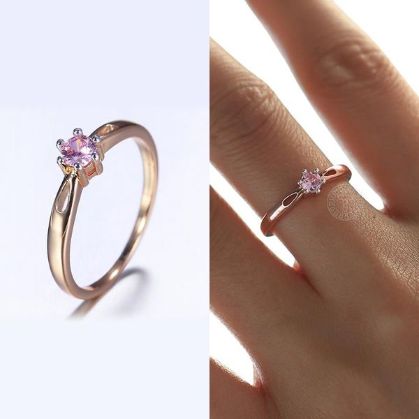 

band ring for women elegant 585 rose gold pink stone girls wedding engagement fashion jewelry gifts lgr72 cluster rings, Golden;silver