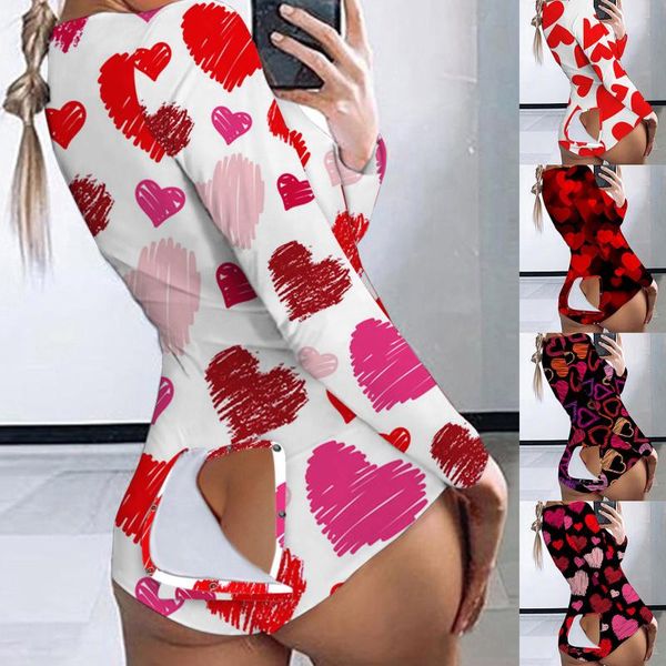 

women's jumpsuits & rompers women print long sleeve nightwear jumpsuit bodysuit playsuit romper, Black;white