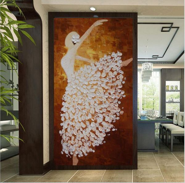 

wallpapers po 3d non-woven fabric hallway murals ballerina girl oil painting home decor living room bedroom door decoration
