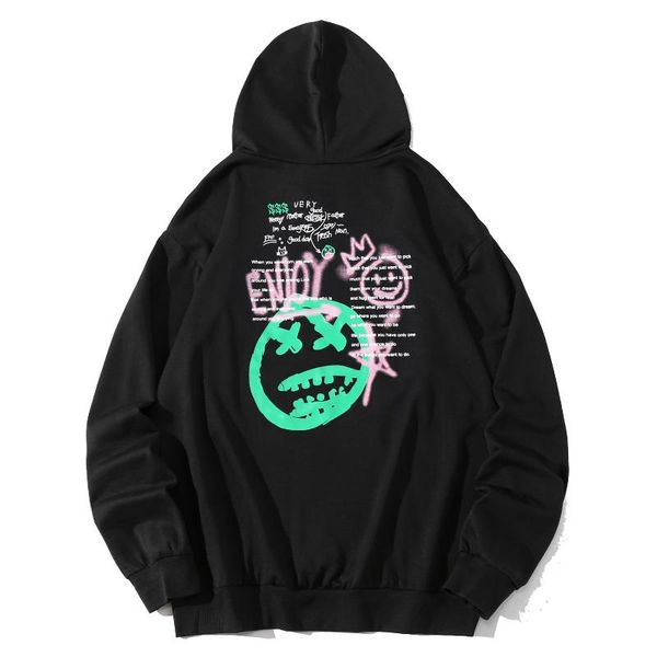 

men's hoodies & sweatshirts hip hop streewear graffiti hoodie mens women sweatshirt cotton harajuku hooded pullover fleece black loose