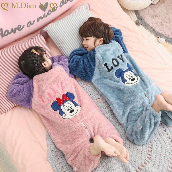 

pajamas 2021 autumn summer flannel sleeping bag cute children's winter suit soft one-piece for infant anti-kick baby girl romper, Blue;red