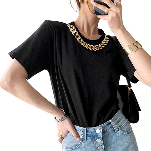 

women's t-shirt t shirt 2021 summer fashion streetwear short sleeve gold chains women tees lady femme clothes xc633, White