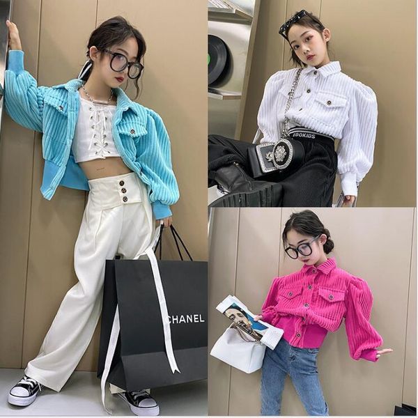 

korean style girls puff sleeve coat corduroy full spring autumn 6-12t a811 jackets, Blue;gray