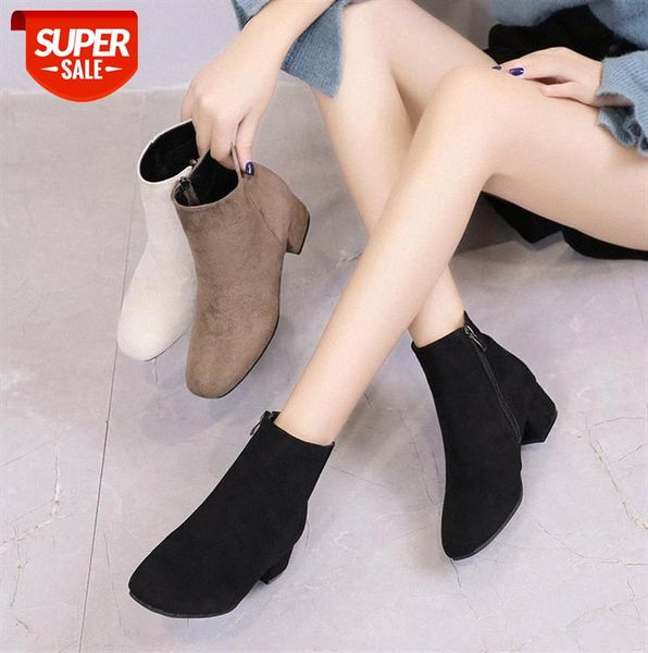 

women's boots, suede thick heel solid color side zipper simple boots #pp0j, Black