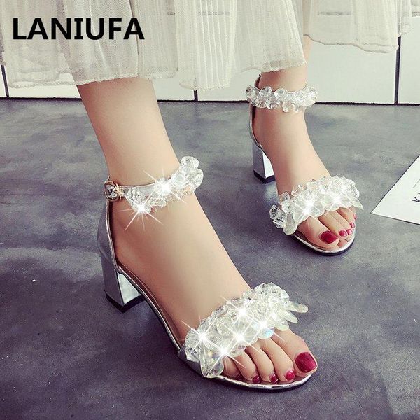 

fashion rhinestone women sandals pu leather high heels party wedding platform square heel dress shoes &16, Black