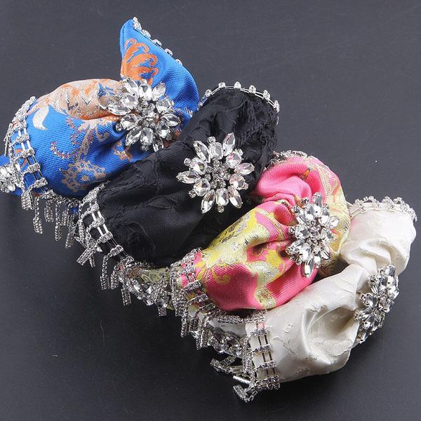 

fashion baroque color fabric bowknot inlaid rhinestone tassel headband women's prom travel headwear 855 hair clips & barrettes, Golden;silver