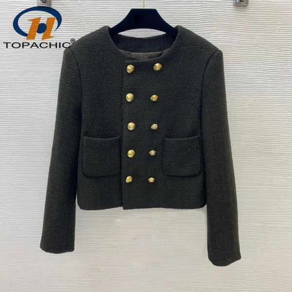

women's wool & blends 7.30. high end quality autumn winter tweed o-neck design double-breasted short jacket coat women, Black