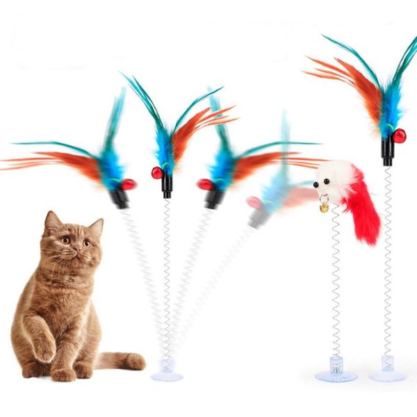 

cat toys funny elastic feather false mouse bottom sucker kitten play scratch toy pet products random color