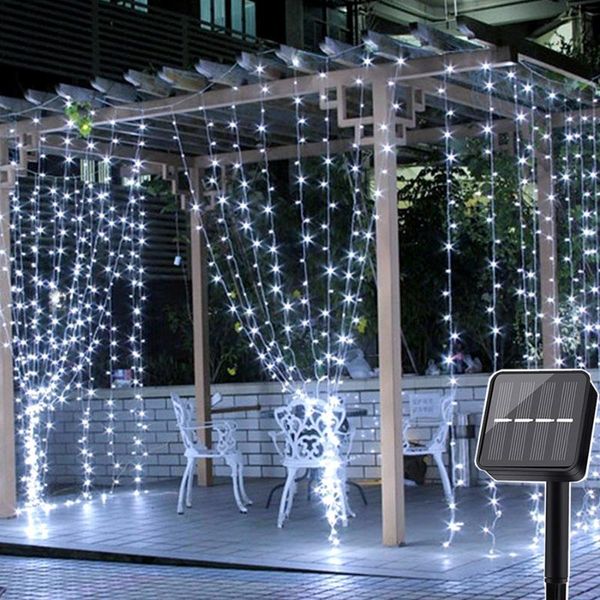 

solar lamps thrisdar 3m*3m 300leds window curtain garland light outdoor wedding party icicle christmas fairy