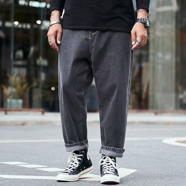 

men's jeans plus-size, high-end casual, nine-cent jeans, loose business, straight pants, wide legs, oversize work pants, Blue