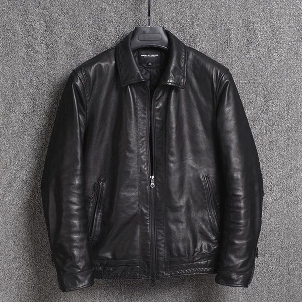 

men's leather & faux 2021 genuine jacket men autumn winter sheepskin coat real jackets short chaqueta cuero hombre 16301833m01-24, Black