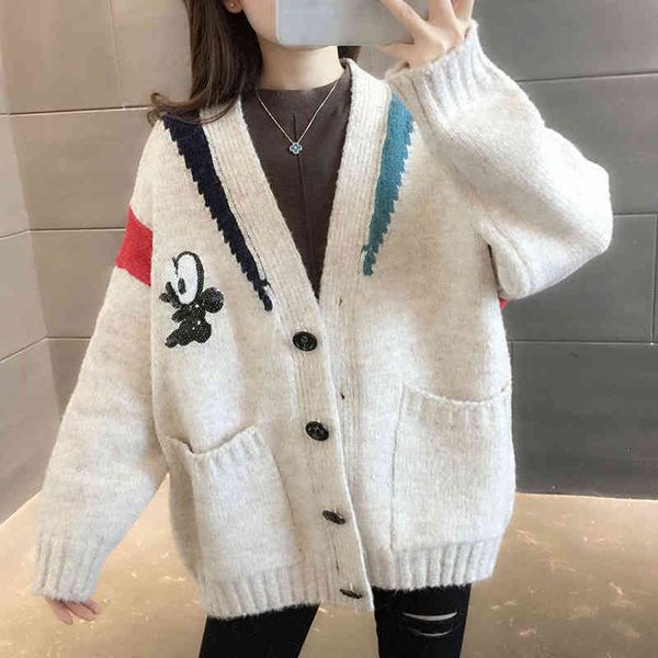 

women's sweaters azyt spring autumn cardigan women's knitted jacket fashion sequins of cartoons print sweatshirt chic s hf12, White;black