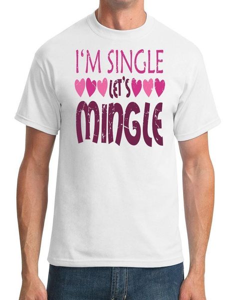 

men's t-shirts im single lets mingle, heart - funny mens t-shirt quality cotton print dress, White;black