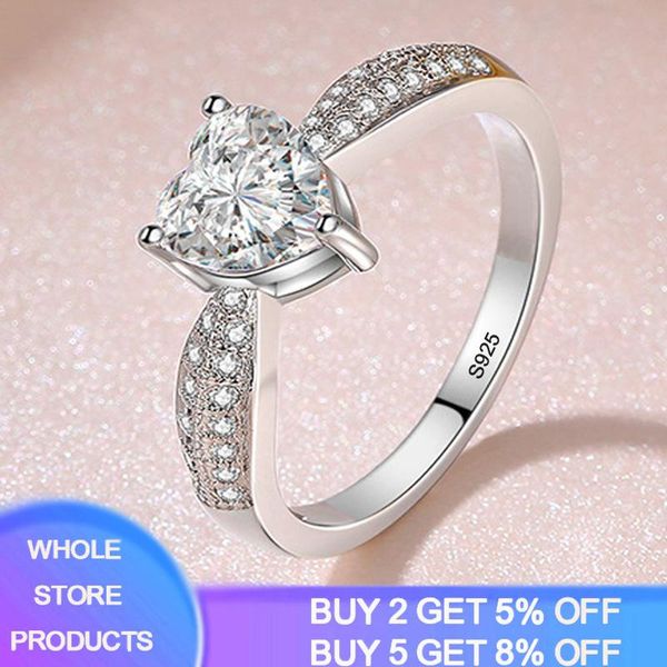 

cluster rings yanhui original 925 silver heart zircon wedding for women luxury elegant crystal engagement fine jewelry party gifts, Golden;silver