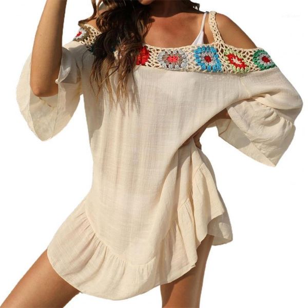 

summer dress hollow out crochet casual women cover up low neck for beach women's swimwear, White;black