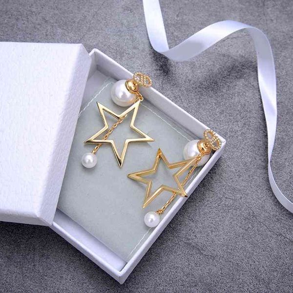 

dio/christian five-pointed 2021 romantic new drop earrings charms star fashion women pearl jewelry golden holiday gift, Red;brown