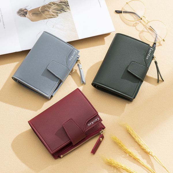 

solid color women short wallet short zipper wallet money bag leather coin purse ladies wallet female hasp mini clutch for girl