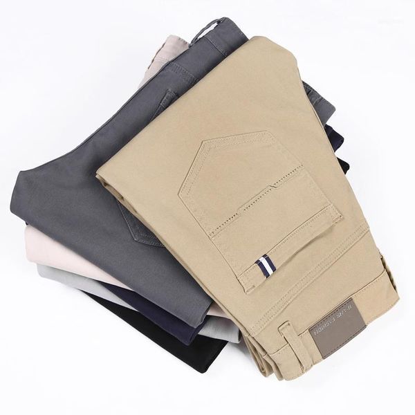 

men's pants 6 color casual men 2021 spring business fashion elastic straigh trousers male brand gray white khaki navy1, Black