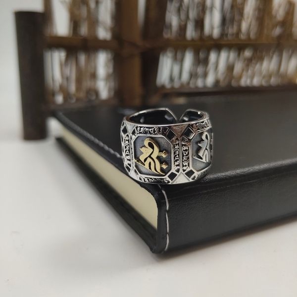 

s925 pure six character daming mantra men's wide version thick sier national style ring, Silver