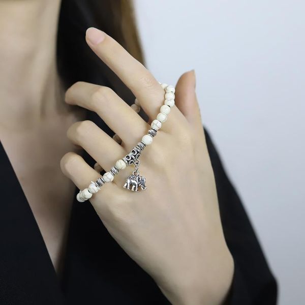 

link, chain white stone beads elephant pendant couple bracelet men bracelets for women pulseras moda masculina hombre man mens jewellery, Black