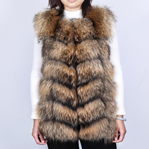 

women's fur & faux maomaokong raccoon vest, warm autumn and winter women, Black