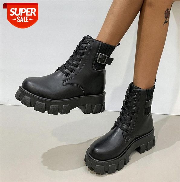 

thick-soled martin boots women korean fashion round toe lace-up ankle net celebrity all-match motorcycle #v58z