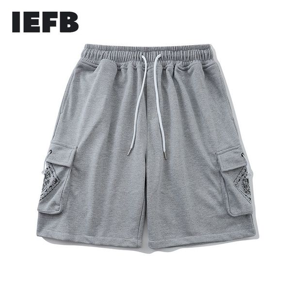 

iefb summer loose drawstring elastic waist sweatpants loose comfortable grey side pcokets print shorts for male 9y7388 210524, White;black