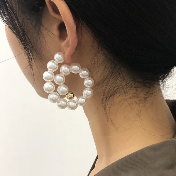 

creative circle number earring imitation pearl beads drop earrings for women elegant geometric hanging earring party jewelry, Silver
