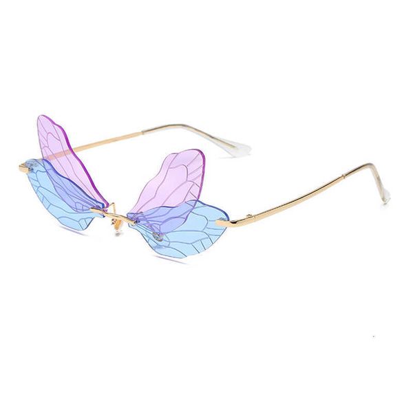 

luxury designer sunglasses crsd 2021 fashion rimless wings women vintage punk cool gradient dragonfly steampunk cat eye sun glasses for fema, White;black