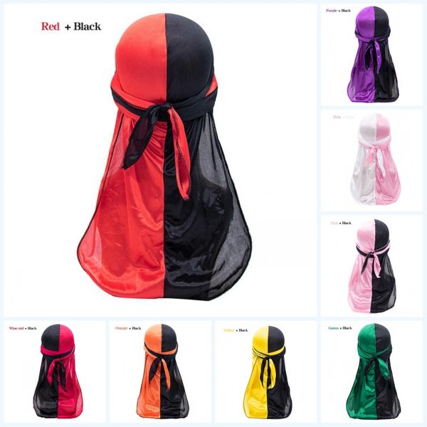 

fashion two-tone satin pirate scarf hats durag bandanna turban silky long tailed women scarfs chemo caps headpiece headdress ship