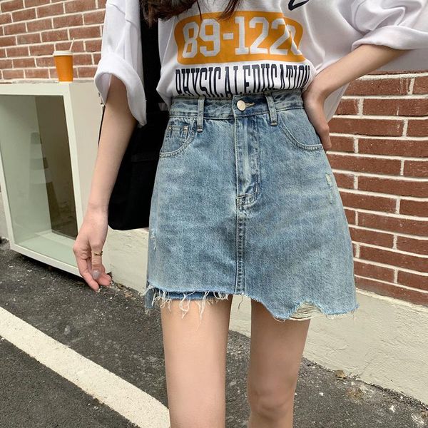 

skirts 2021 spring and summer hanfeng irregular burr cut personalized denim shorts skirt women's bag hip show thin a-line, Black