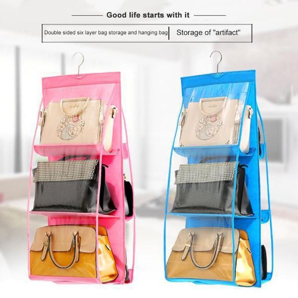 

storage bags practical double-sided handbag hanging household transparent door wall shoes bag dustproof hanger pouch